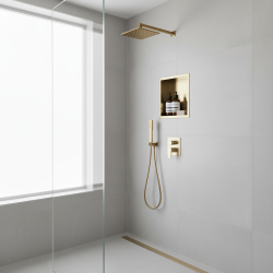 300 x 300mm Brushed Brass Stainless Steel Shower Niche | Sleek Recessed Bathroom Storage