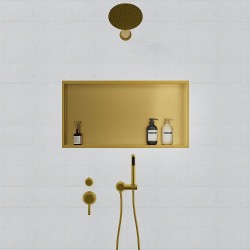 600 x 300mm Brushed Brass Stainless Steel Shower Niche - closeup