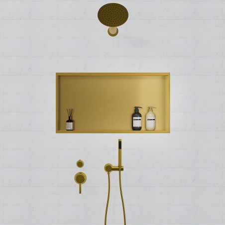 600 x 300mm Brushed Brass Stainless Steel Shower Niche | Sleek Recessed Bathroom Storage