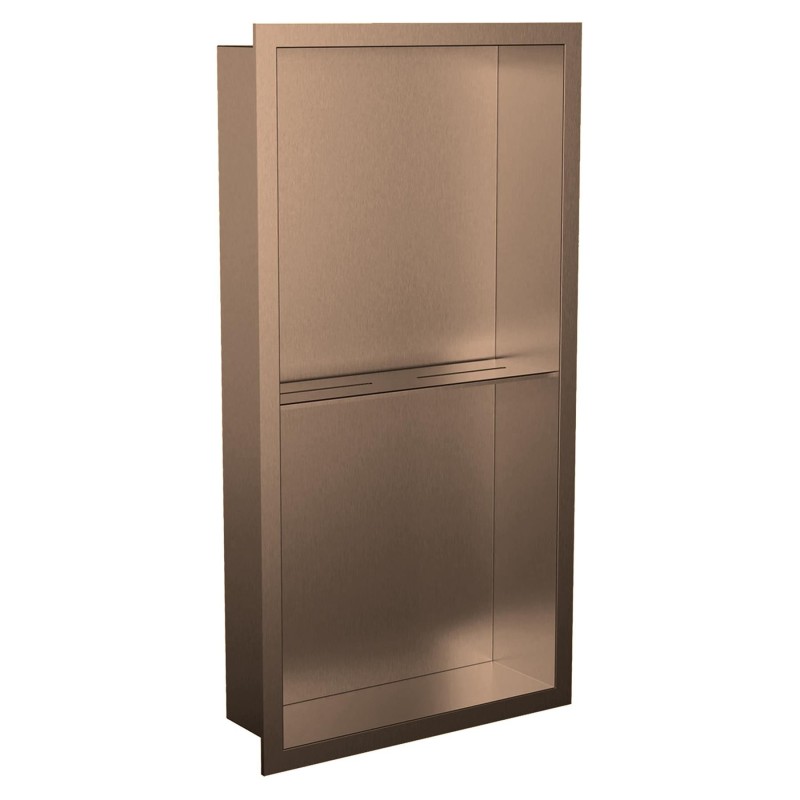 300 x 600mm Brushed Bronze Stainless Steel Shower Niche With Shelf | Sleek Recessed Bathroom Storage