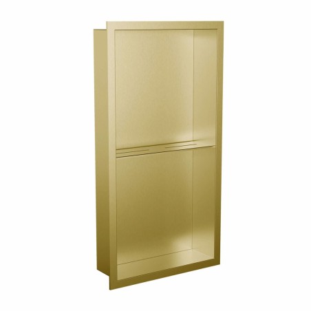300 x 600mm Brushed Brass Stainless Steel Shower Niche With Shelf | Sleek Recessed Bathroom Storage