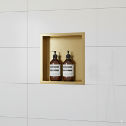 300 x 300mm Brushed Brass Stainless Steel Shower Niche - closeup