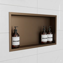 600 x 300mm Brushed Bronze Stainless Steel Shower Niche - closeup