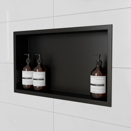 450 x 300mm Black Stainless Steel Shower Niche | Sleek Recessed Bathroom Storage