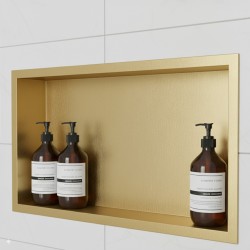 450 x 300mm Brushed Brass Stainless Steel Shower Niche - closeup