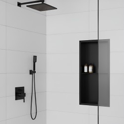 300 x 600mm Black Stainless Steel Shower Niche With Shelf | Sleek Recessed Bathroom Storage