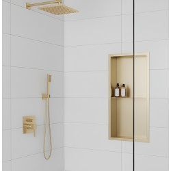 300 x 600mm Brushed Brass Stainless Steel Shower Niche With Shelf | Sleek Recessed Bathroom Storage