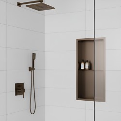 300 x 600mm Brushed Bronze Stainless Steel Shower Niche With Shelf | Sleek Recessed Bathroom Storage