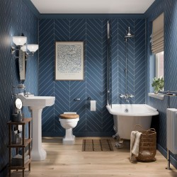 Nordic Blue Chevron Tile Effect - Showerwall Panels - Insitu