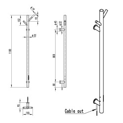 140mm x 1100mm Brushed Brass Stainless Steel Dry Electric Coat Robe Hanger Dryer - In-Built Controller
