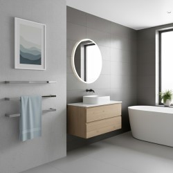 550mm(w) Square Polished Stainless Steel Heated Electric Towel Bars - closeup