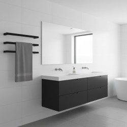 550mm(w) Square Matt Black Stainless Steel Heated Electric Towel Bars - closeup