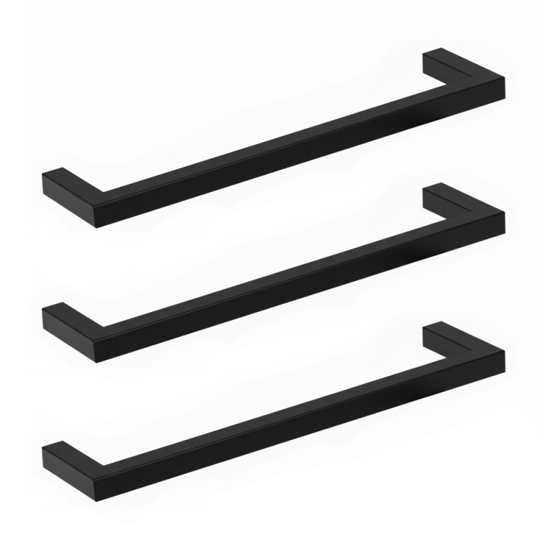 550mm(w) Square Matt Black Stainless Steel Heated Electric Towel Bars (Pack of 3) 22W