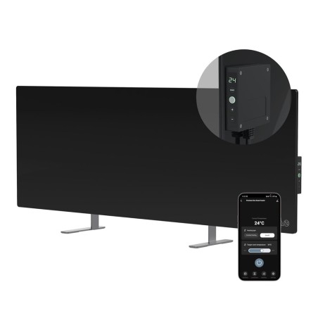 AENO 700W Smart Wifi Black Glass Infrared Horizontal or Vertical Panel Heater - closeup