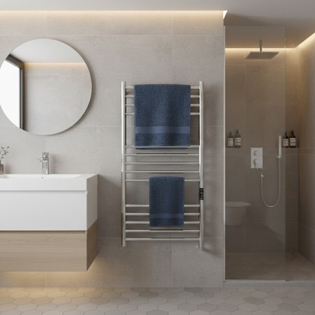 Tubo Polished Stainless Steel Round Bar Dry Electric Towel Rail - 500 x 900mm