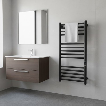 Tubo Matt Black Stainless Steel Round Bar Dry Electric Towel Rail - 400 x 800mm