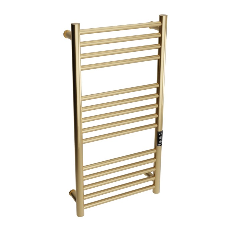 Tubo Brushed Brass Stainless Steel Round Bar Dry Electric Towel Rail - 400 x 800mm
