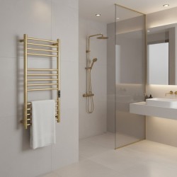 Tubo Brushed Brass Stainless Steel Round Bar Dry Electric Towel Rail - closeup