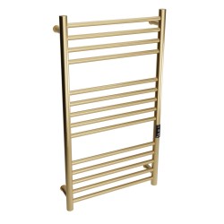 Tubo Brushed Brass Stainless Steel Round Bar Dry Electric Towel Rail - 500 x 900mm