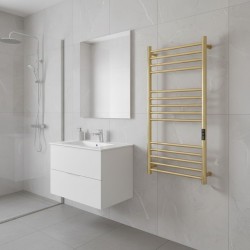 Tubo Brushed Brass Stainless Steel Round Bar Dry Electric Towel Rail - closeup