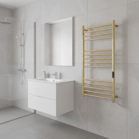 Tubo Brushed Brass Stainless Steel Round Bar Dry Electric Towel Rail - 500 x 900mm