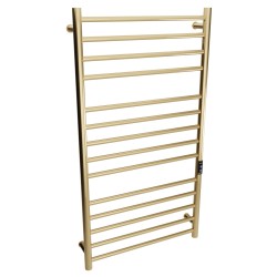 Tubo Brushed Brass Stainless Steel Round Bar Dry Electric Towel Rail - 600 x 1100mm
