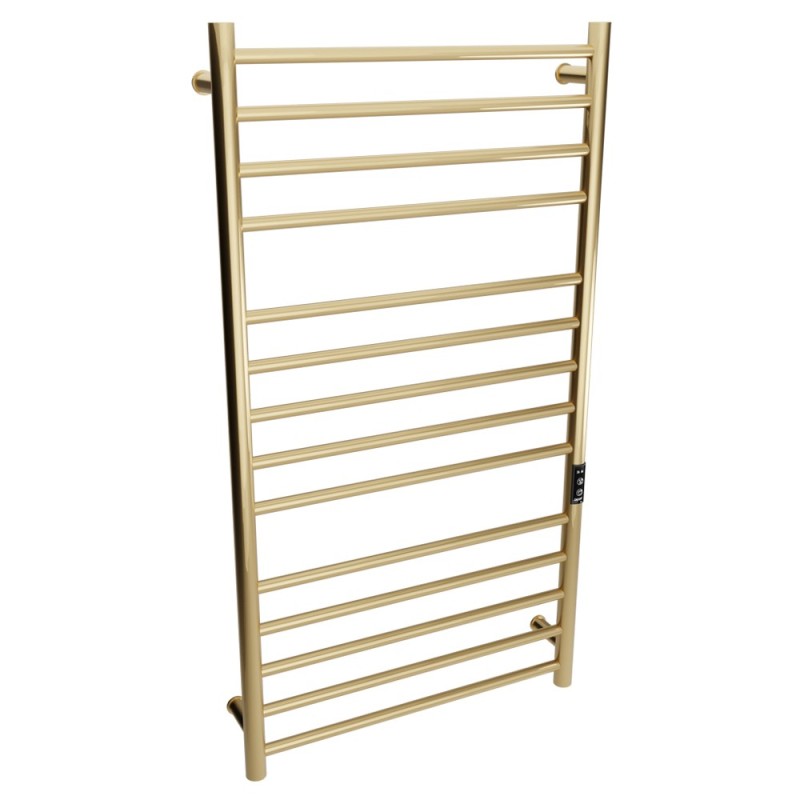 Tubo Brushed Brass Stainless Steel Round Bar Dry Electric Towel Rail - 600 x 1100mm