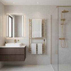 Tubo Brushed Brass Stainless Steel Round Bar Dry Electric Towel Rail - closeup