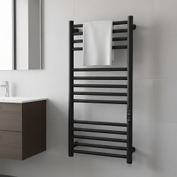 Tubo Matt Black Stainless Steel Round Bar Dry Electric Towel Rail - 400 x 800mm