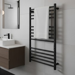 Tubo Matt Black Stainless Steel Round Bar Dry Electric Towel Rail - 500 x 900mm