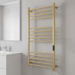 Tubo Brushed Brass Stainless Steel Round Bar Dry Electric Towel Rail - 500 x 900mm