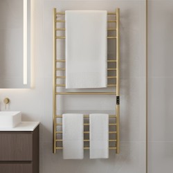 Tubo Brushed Brass Stainless Steel Round Bar Dry Electric Towel Rail - 600 x 1100mm