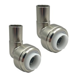 15mm Push-fit to 15mm Compression Pipe Elbow 90 Degree Angled Fittings (Pair) -  Brushed Nickel