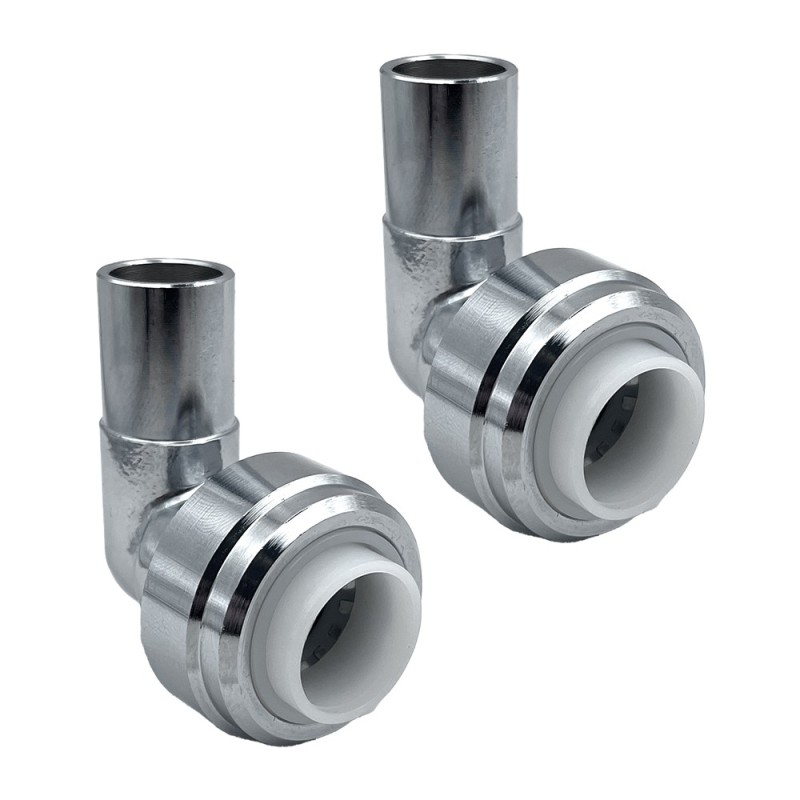 15mm Push-fit to 15mm Compression Pipe Elbow 90 Degree Angled Fittings (Pair) - Chrome