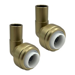 15mm Push-fit to 15mm Compression Pipe Elbow 90 Degree Angled Fittings (Pair) - Brushed Brass