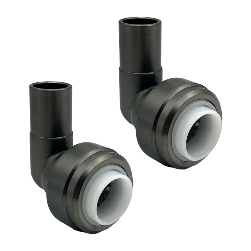 15mm Push-fit to 15mm Compression Pipe Elbow 90 Degree Angled Fittings (Pair) - Gunmetal