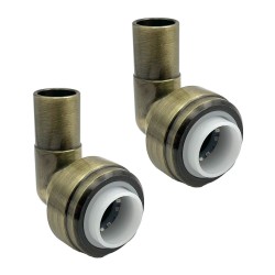 15mm Push-fit to 15mm Compression Pipe Elbow 90 Degree Angled Fittings (Pair) - Antique Brass