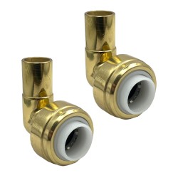 15mm Push-fit to 15mm Compression Pipe Elbow 90 Degree Angled Fittings (Pair) - Polished Brass