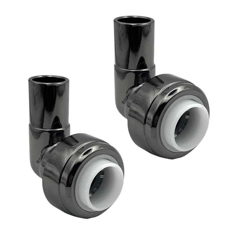 15mm Push-fit to 15mm Compression Pipe Elbow 90 Degree Angled Fittings (Pair) - Black Nickel