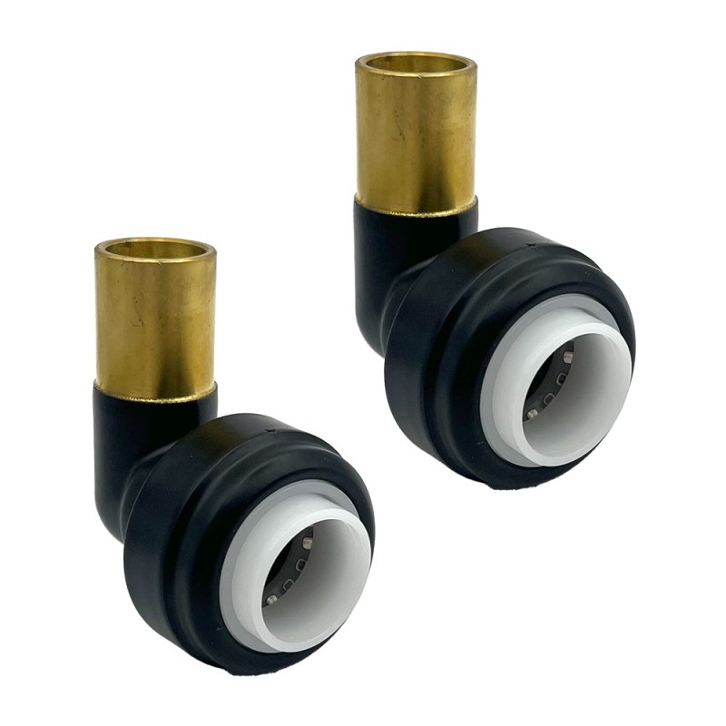 15mm Push-fit to 15mm Compression Pipe Elbow 90 Degree Angled Fittings (Pair) - Black