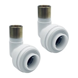 15mm Push-fit to 15mm Compression Pipe Elbow 90 Degree Angled Fittings (Pair) - White