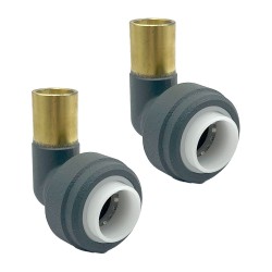 15mm Push-fit to 15mm Compression Pipe Elbow 90 Degree Angled Fittings (Pair) - Basalt Grey