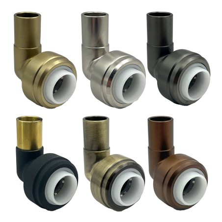 15mm Push-fit to 15mm Compression Pipe Elbow 90 Degree Angled Fittings (Pair)