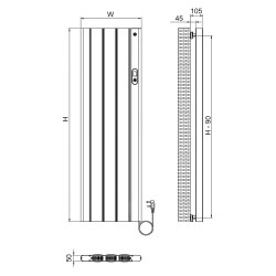 Kairo White Electric Flat Panel Radiator with Smart Control - 610mm (w) x 1600mm (h) - 2000W - Technical Drawing