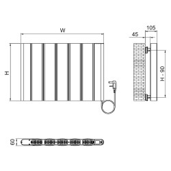 Kairo Black Electric Flat Panel Radiator with Smart Control - 725mm (w) x 500mm (h) - 1000W - Technical Drawing