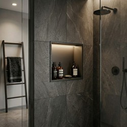 300 x 300mm Black Stainless Steel LED Shower Niche | Sleek Recessed Bathroom Storage