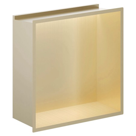 300 x 300mm Brushed Brass Stainless LED Steel Shower Niche | Sleek Recessed Bathroom Storage