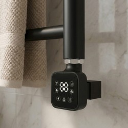 Cleo Square Black Smart WIFI Thermostatic Electric Heating Element - closeup