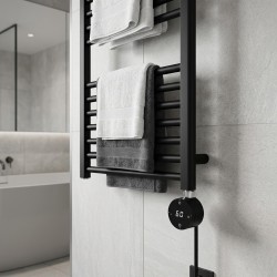 Cleo Black Compact Round Thermostatic Electric Heating Element - closeup