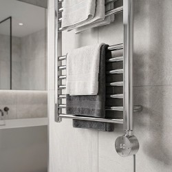 Cleo Chrome Compact Round Thermostatic Electric Heating Element - closeup